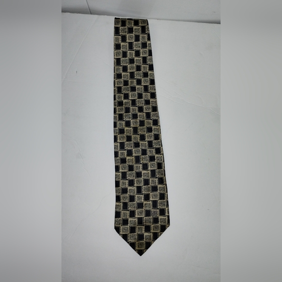 BALENCIAGA Paris Men's 100% Silk XL Necktie ITALY Designer Brown/Black Checker . - Picture 1 of 5